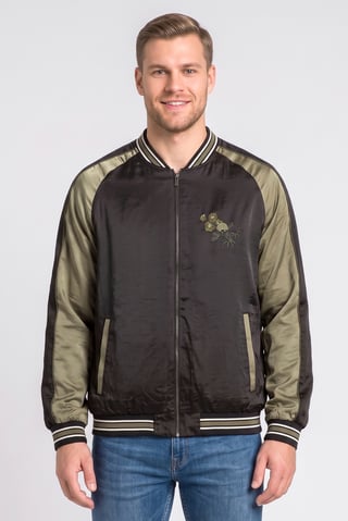 One Piece Men Embroidered Bomber Jacket, Black