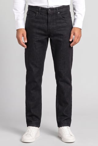 Men Straight Fit Washed Stretchable Jeans, Dark Grey