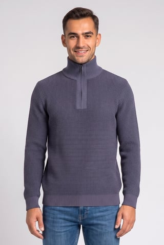 Men Turtle Neck Crochet Sweater, Slate Grey