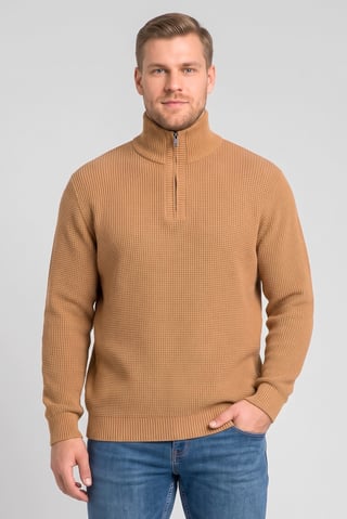 Men Turtle Neck Textured Sweater, Tan
