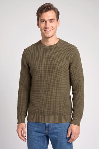 Men Crew neck Waffle Sweather, Olive