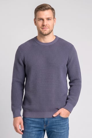 Men Crew Neck Textured Sweater, Light Navy