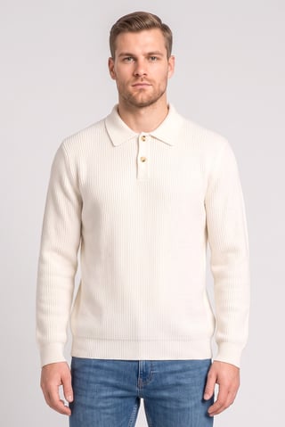 Men Spread Collar Textured Sweater, Cream