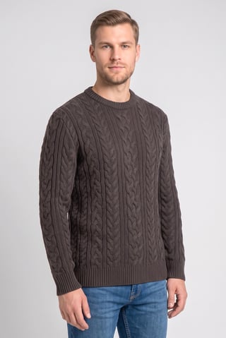 Men Crew Neck Cable Knit Sweater, Dark Grey