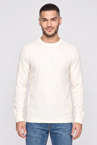 Men Crew Neck Long Sleeve Textured T-Shirt, Ivory