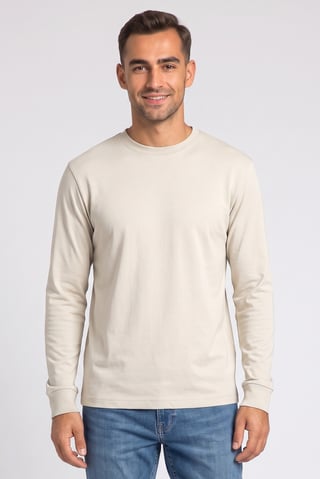 Men Crew Neck Long Sleeve Solid Sweatshirts, Light Beige