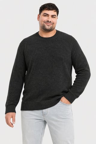 Men Ribbed Collar Long Sleeve Knitted Sweater, Dark Grey