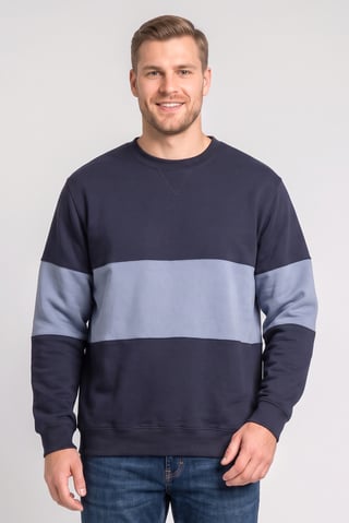 Men Crew Neck  Solid Long Sleeve Sweatshirt, Navy Blue