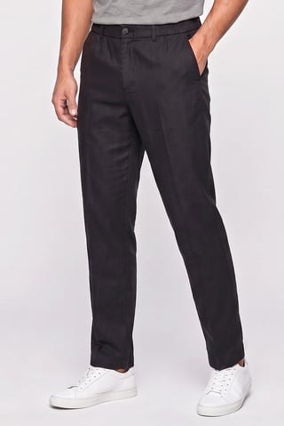 Men Regular Fit Solid Straight Leg Pants, Black