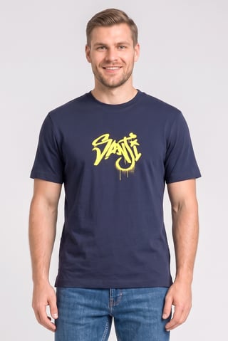 Men Crew Neck Short Sleeves Brand Logo T-Shirt, Navy