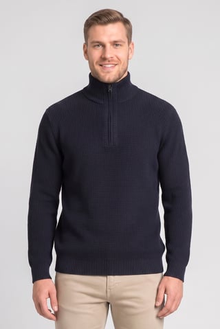 Men Turtle Neck Textured Sweater, Dark Navy