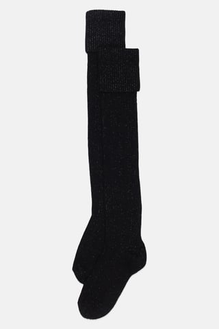 Women Metallic High Socks, Black