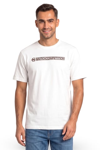 Men Crew Neck Short Sleeve Brand Logo T-Shirt, White
