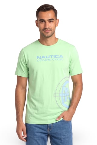 Men Crew Neck Short Sleeve Brand Logo T-Shirt, Light Green