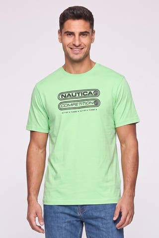 Men Crew Neck Short Sleeve Brand Logo T-Shirt, Light Green