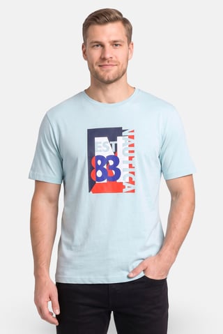Men Crew Neck Short Sleeve Graphic Print T-Shirt, Pale Turquoise