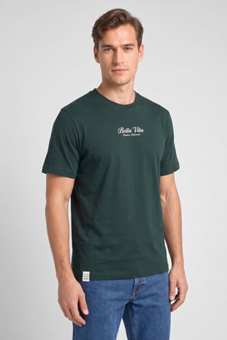 Men Crew Neck Short Sleeve Graphic Print T-Shirt, Dark Green