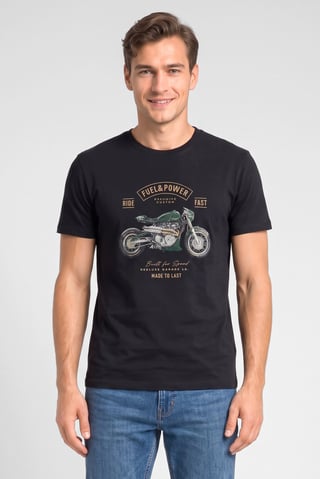 Men Crew Neck Short Sleeve Graphic Print T-Shirt, Black