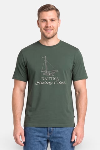 Men Crew Neck Short Sleeve Embroidered Logo T-Shirt, Dark Green