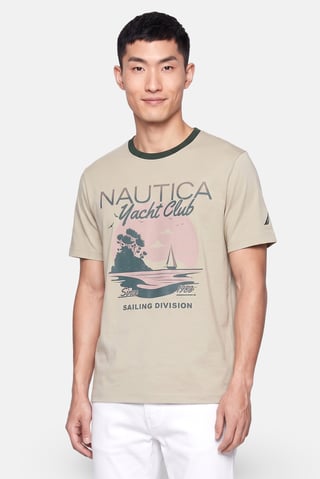 Men Crew Neck Short Sleeve Graphic Print T-Shirt, Sage Green