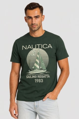 Men Crew Neck Short Sleeve Graphic Print T-Shirt, Green