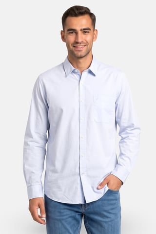 Men Classic Fit Embroidered Logo Long Sleeve Casual Shirt, Light Blue