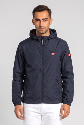 Men Embroidered Logo Windbreaker Jacket, Navy