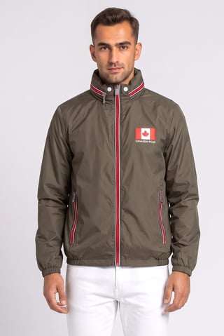 Men Brand Logo Windbreaker Jacket, Olive