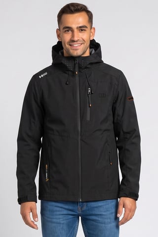 Men Brand Logo Windbreaker Full Zip Jacket, Black