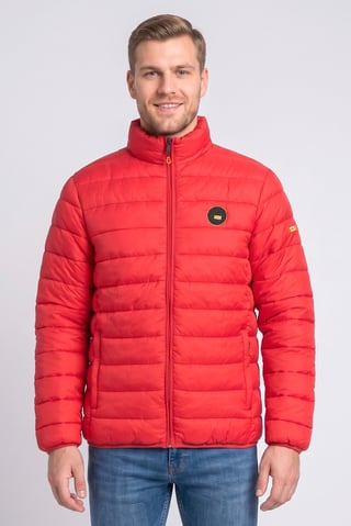 Men Brand Logo Long Sleeve Puffer Jacket, Red
