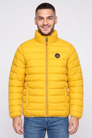 Men Brand Logo Long Sleeve Puffer Jacket, Mustard