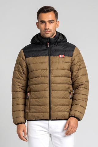 Men Brand Logo Long Sleeve Puffer Jacket, Multicolor