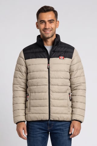 Men Brand Logo Long Sleeve Puffer Jacket, Multicolor