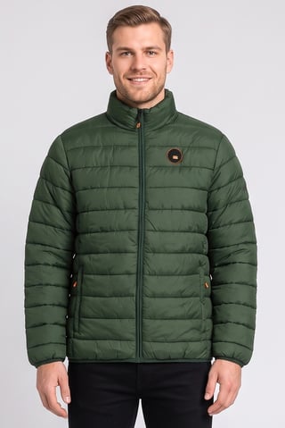 Men Brand Logo Long Sleeve Puffer Jacket, Dark Green