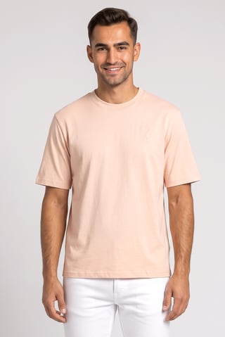 Men Crew Neck Short Sleeve Plain T-Shirt, Pink