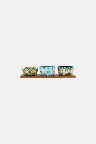 3 Pieces Serving Bowl With Tray Set, Multicolor