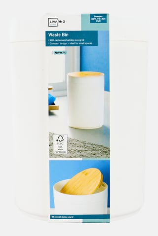 Platic Waste Bin With Bamboo Lid, White