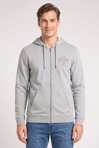 Men Long Sleeve Brand Logo Hoodie, Heather Grey