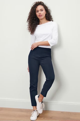Women Skinny Fit Solid Cropped Pants, Navy