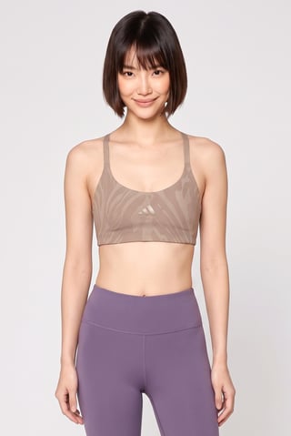 Women Brand Logo Lightly Padded Training Sports Bra, Light Brown