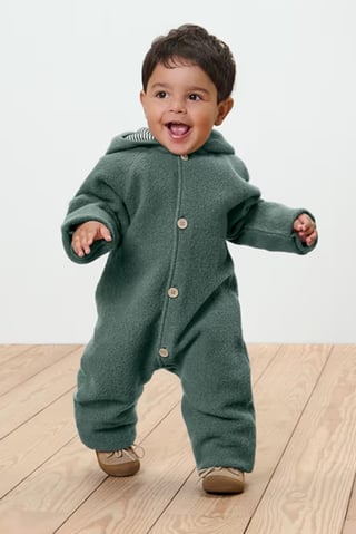 Toddlers Boy Textured Long Sleeve Romper, Green