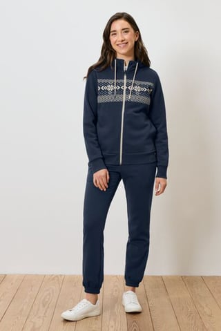 Women Graphic Print Long Sleeve Hoodie, Navy Blue