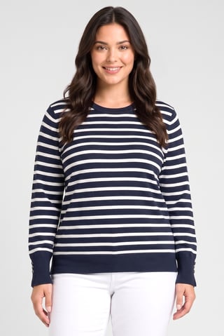 Women Crew Neck Long Sleeve Stripe Sweater, Multicolor