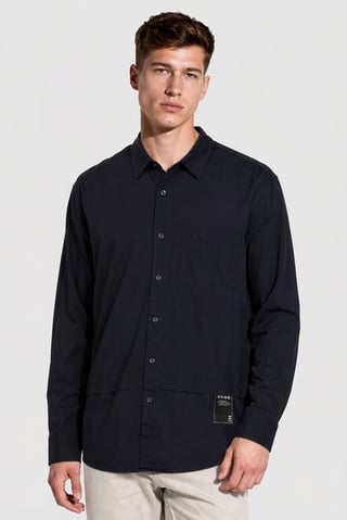 Men Regular Fit Long Sleeve Plain Casual Shirt, Navy Blue