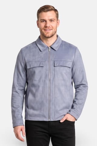 Men Solid Jacket Shirt, Slate Blue