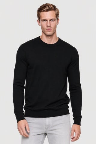 LYCRA Men Crew Neck Long Sleeve Knitted Sweater, Black