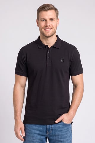Men Regular Fit Textured Short Sleeve Polo, Black