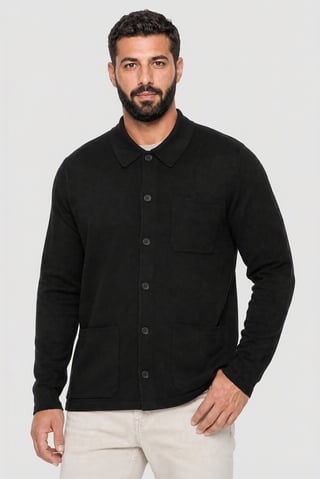 Men Spread Neck Cardigan, Black