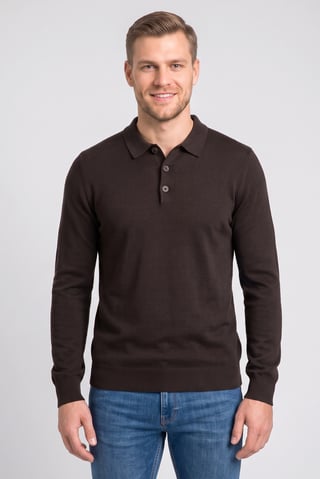 Men Spread Collar Long Sleeve Knitted Polo Shirt, Brown
