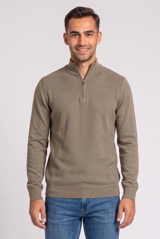 Men Mock Neck Knitted Sweater, Taupe